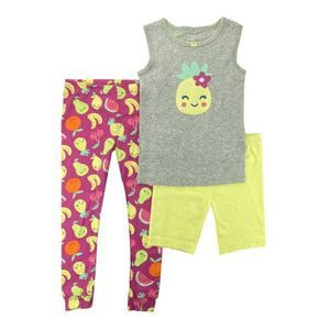 Carter's Girls Or Boys 3 Piece Cotton Pajama Set,Grey/Pink/Yellow,3T